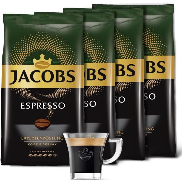 Кофе зерновой JACOBS Espresso обжарка темная 4 шт 1 кг [8051344]